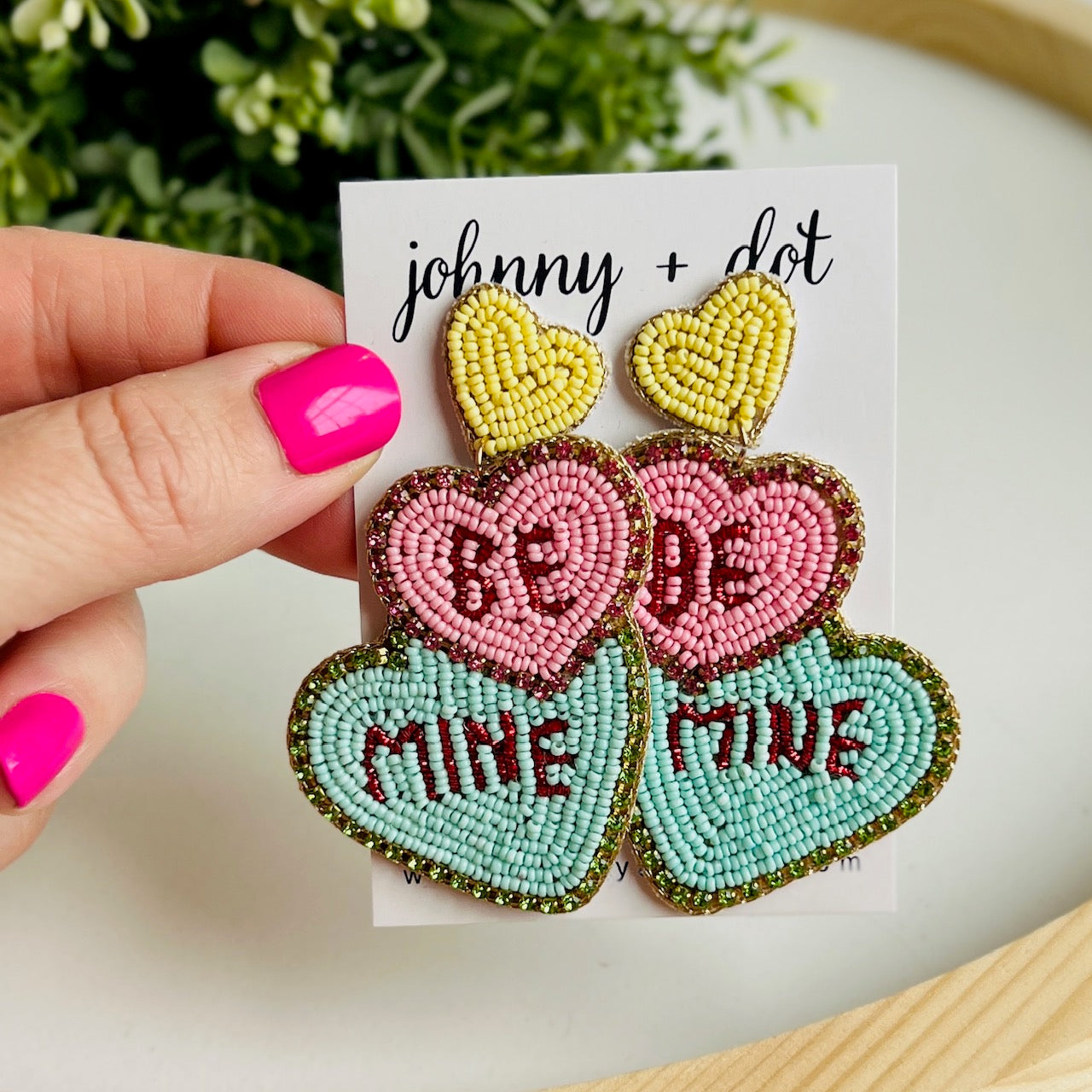 Beaded Be Mine Heart Earrings