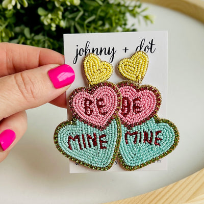 Beaded Be Mine Heart Earrings
