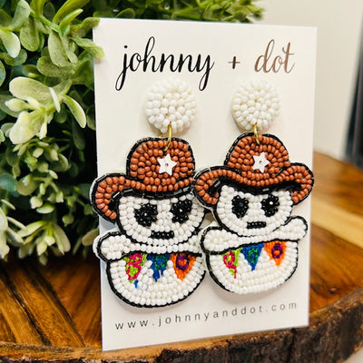 Beaded Ghost Cowboy Earrings