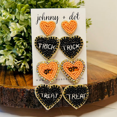 Beaded Heart Trick or Treat Dangle Earrings