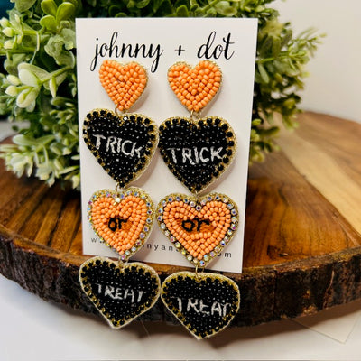 Beaded Heart Trick or Treat Dangle Earrings