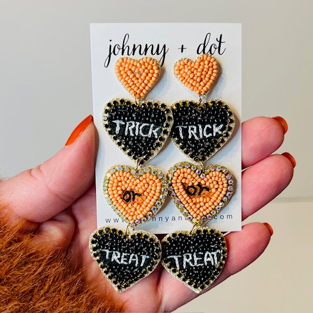 Beaded Heart Trick or Treat Dangle Earrings