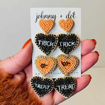 Beaded Heart Trick or Treat Dangle Earrings