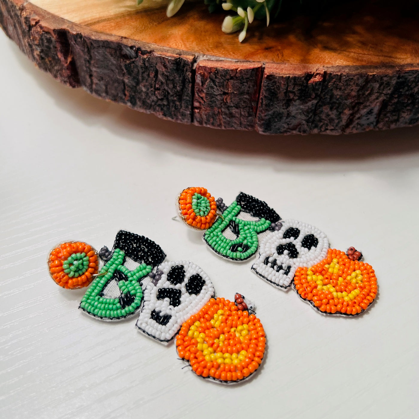 Beaded Frankenstein Skelly Boo Earrings