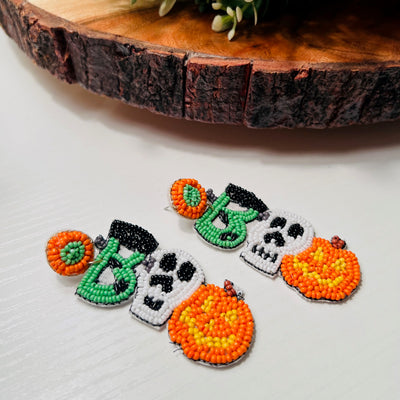 Beaded Frankenstein Skelly Boo Earrings