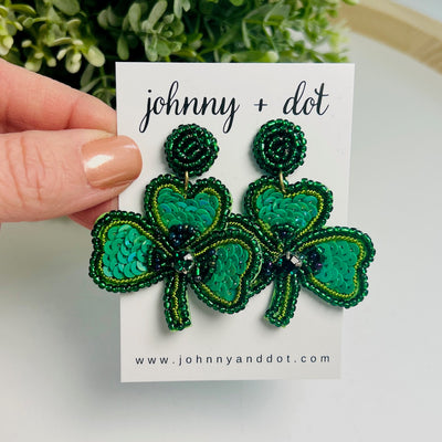 Beaded Shamrock Sequined Earrings