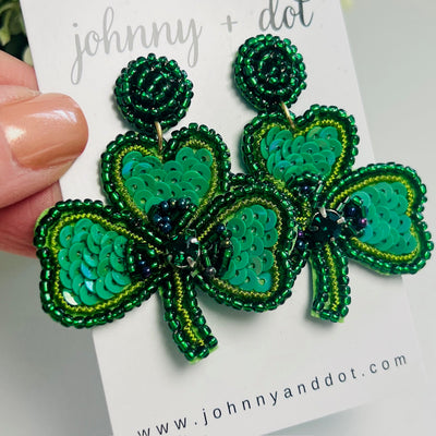 Beaded Shamrock Sequined Earrings