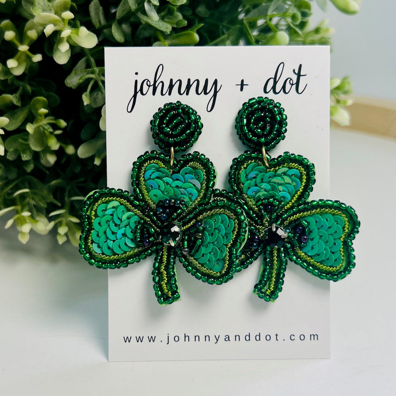 Beaded Shamrock Sequined Earrings