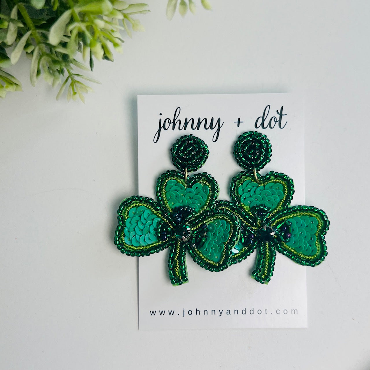 Beaded Shamrock Sequined Earrings