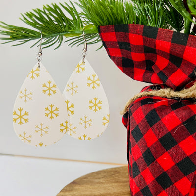 Gold Snowflakes Teardrop Earrings
