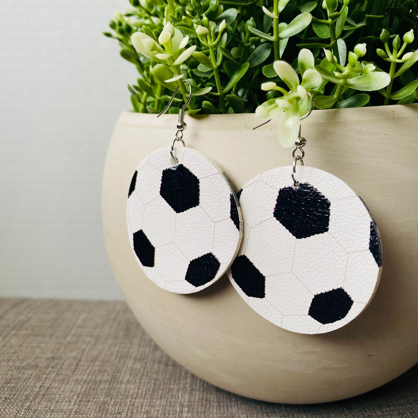 Soccer Ball Shaped Faux Leather Earrings