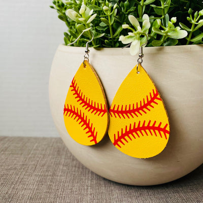Softball Faux Leather Earrings