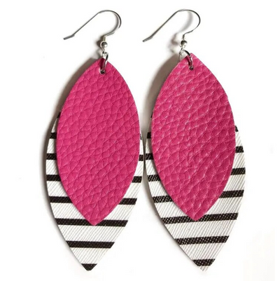 Striped Leaf Shaped Faux Leather Earrings