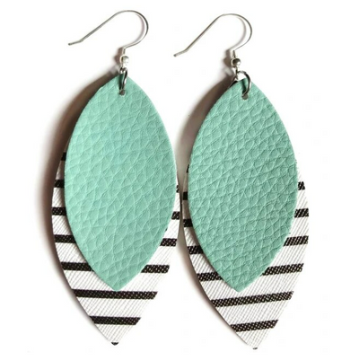 Striped Leaf Shaped Faux Leather Earrings