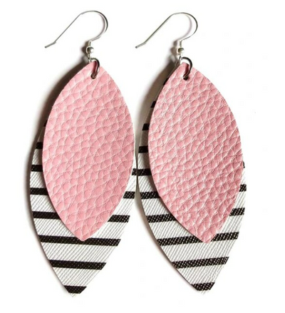 Striped Leaf Shaped Faux Leather Earrings