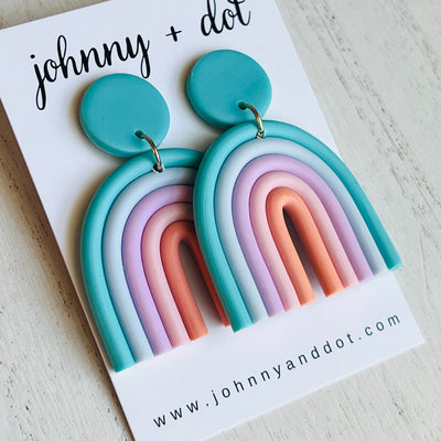 Aqua Blue Boho Rainbow Clay Earrings