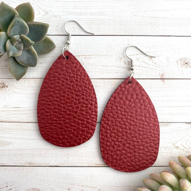 Marroon Hammered Teardrop Earrings