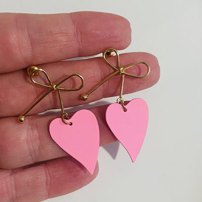 Gold Bow Heart Earrings