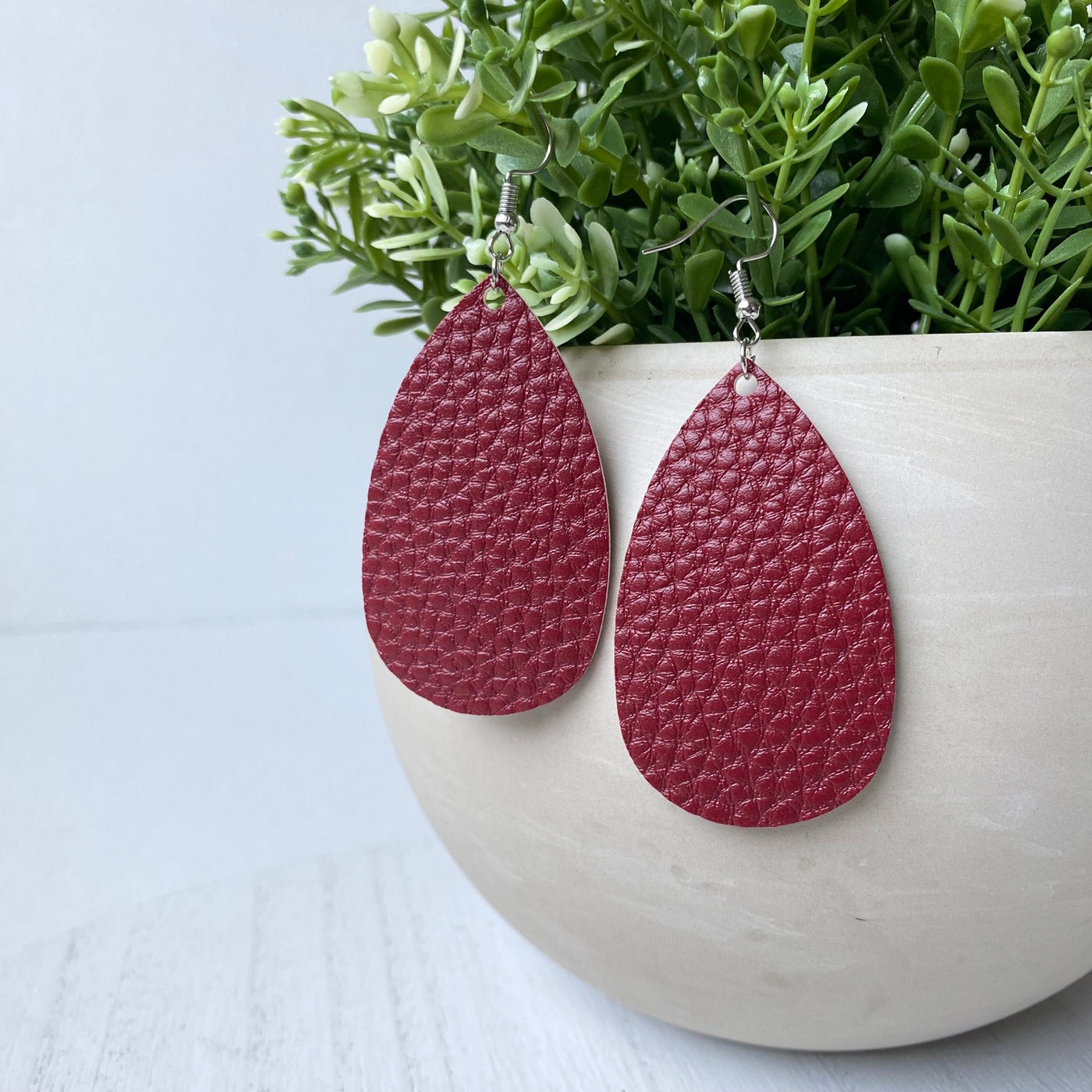 Marroon Hammered Teardrop Earrings