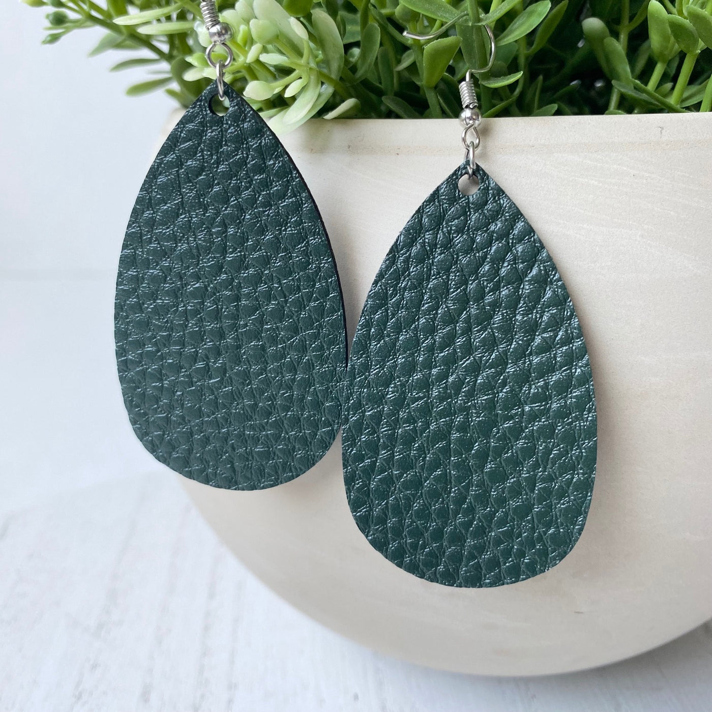 Forest Green Hammered Teardrop Earrings