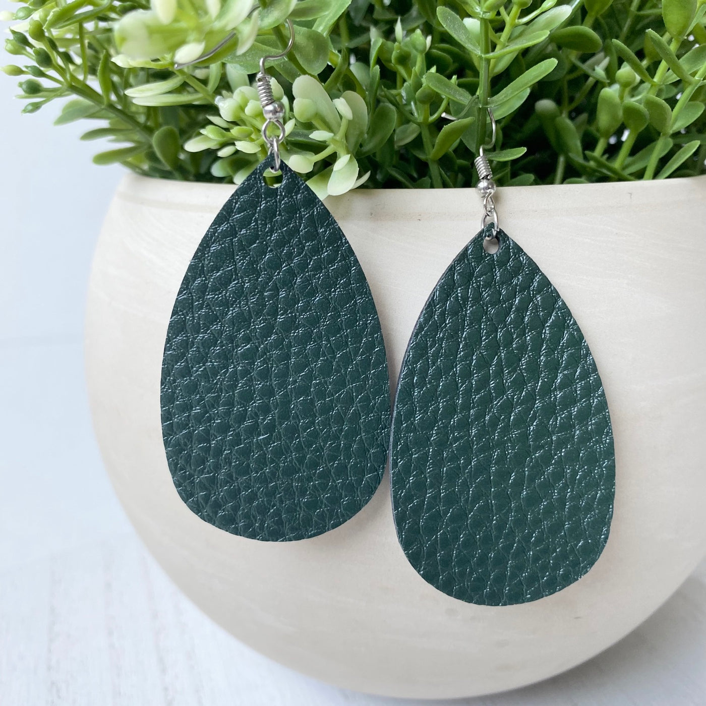 Forest Green Hammered Teardrop Earrings