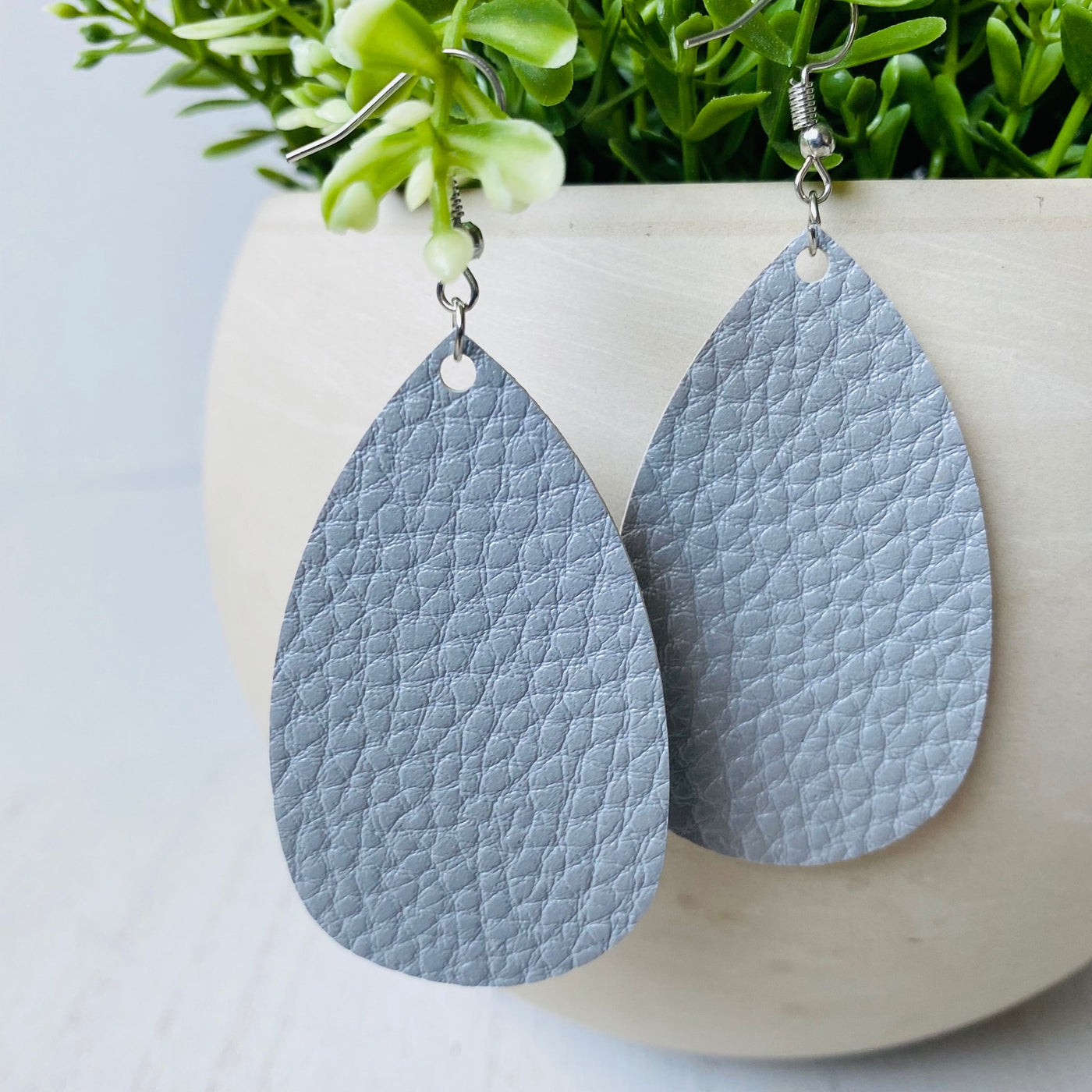 Light Gray Hammered Teardrop Earrings