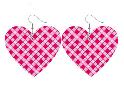 Pink Gingham Heart Earrings