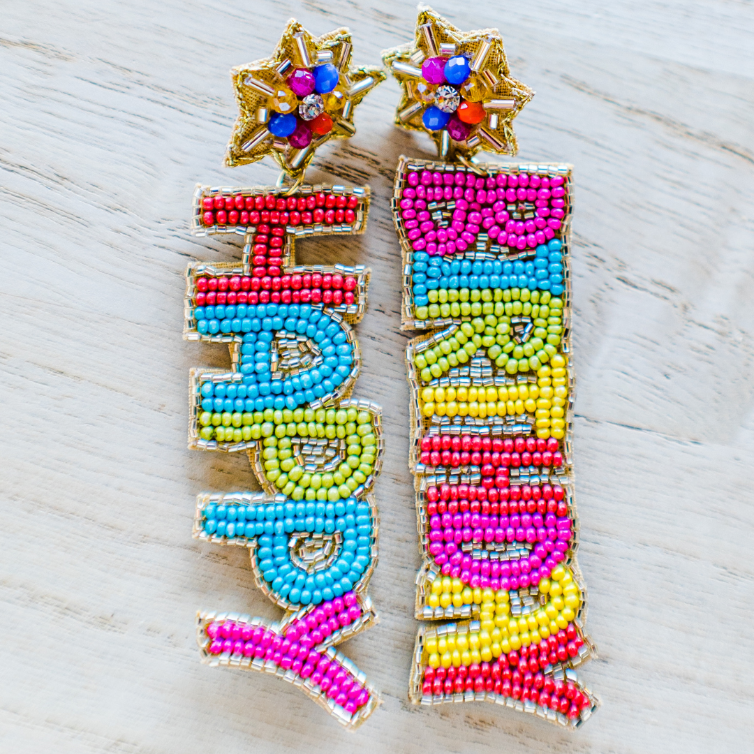 Beaded Happy Birthday Earrings