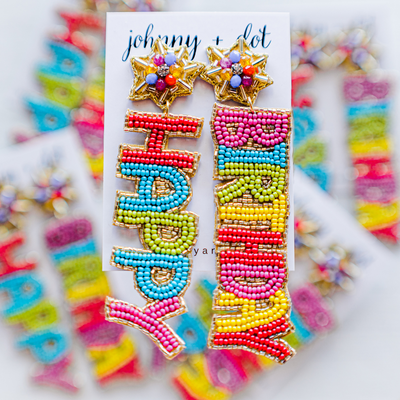 Beaded Happy Birthday Earrings