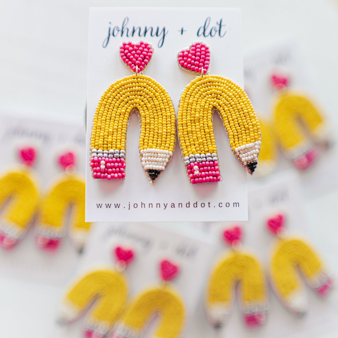 Beaded Yellow Pencil Earrings