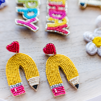 Beaded Yellow Pencil Earrings