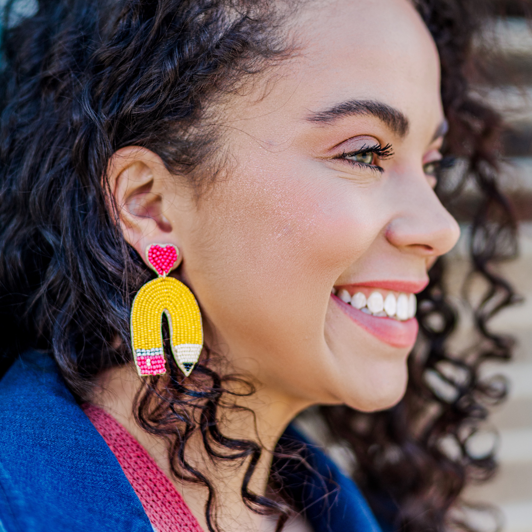 Beaded Yellow Pencil Earrings