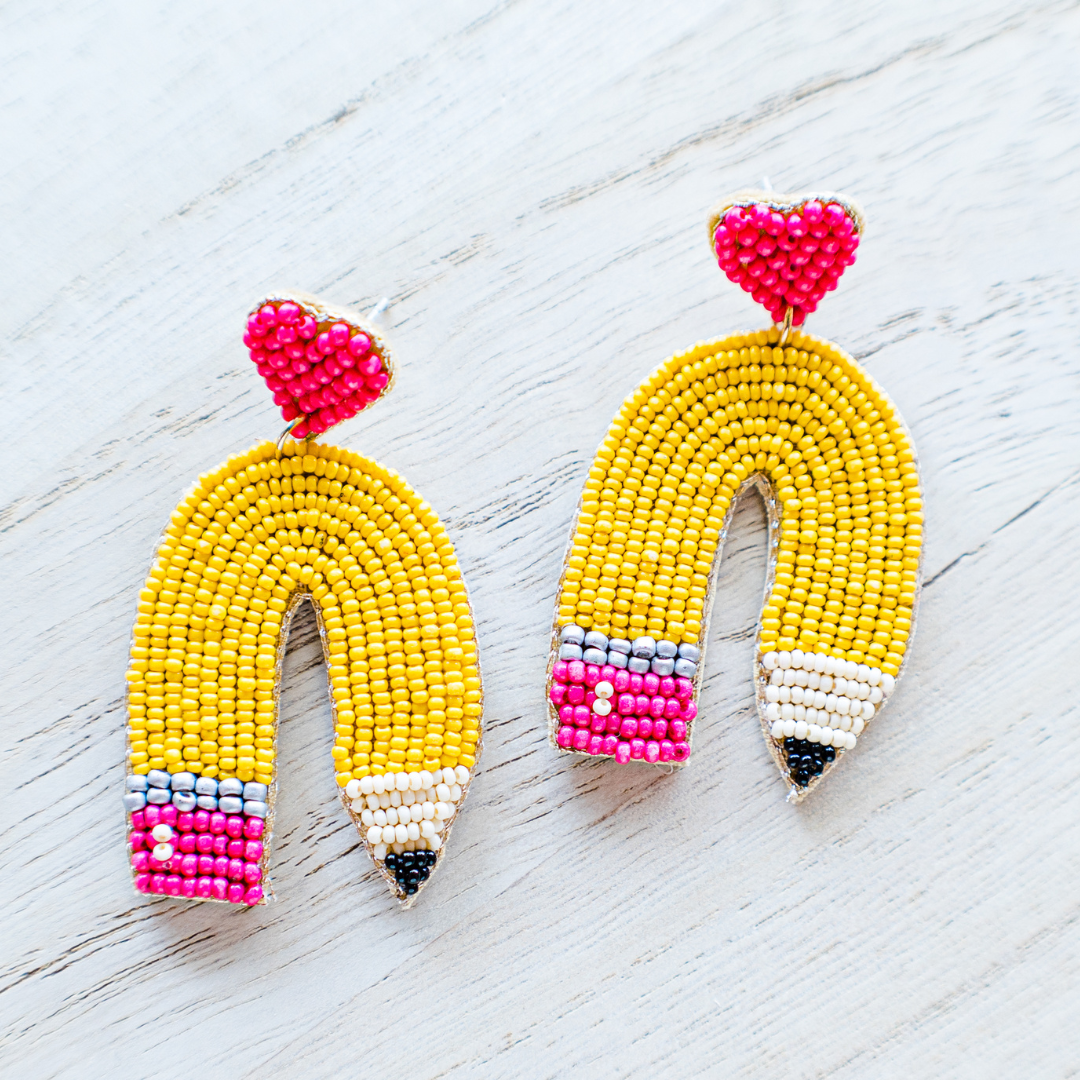 Beaded Yellow Pencil Earrings