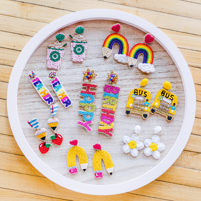 Beaded Yellow Pencil Earrings