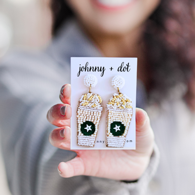 Beaded White Coffee Cup Earrings