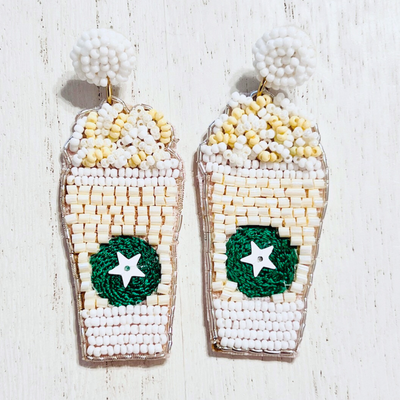 Beaded White Coffee Cup Earrings