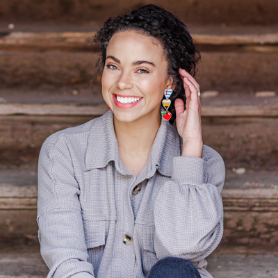 Beaded Paper Pencil Apple Dangle Earrings