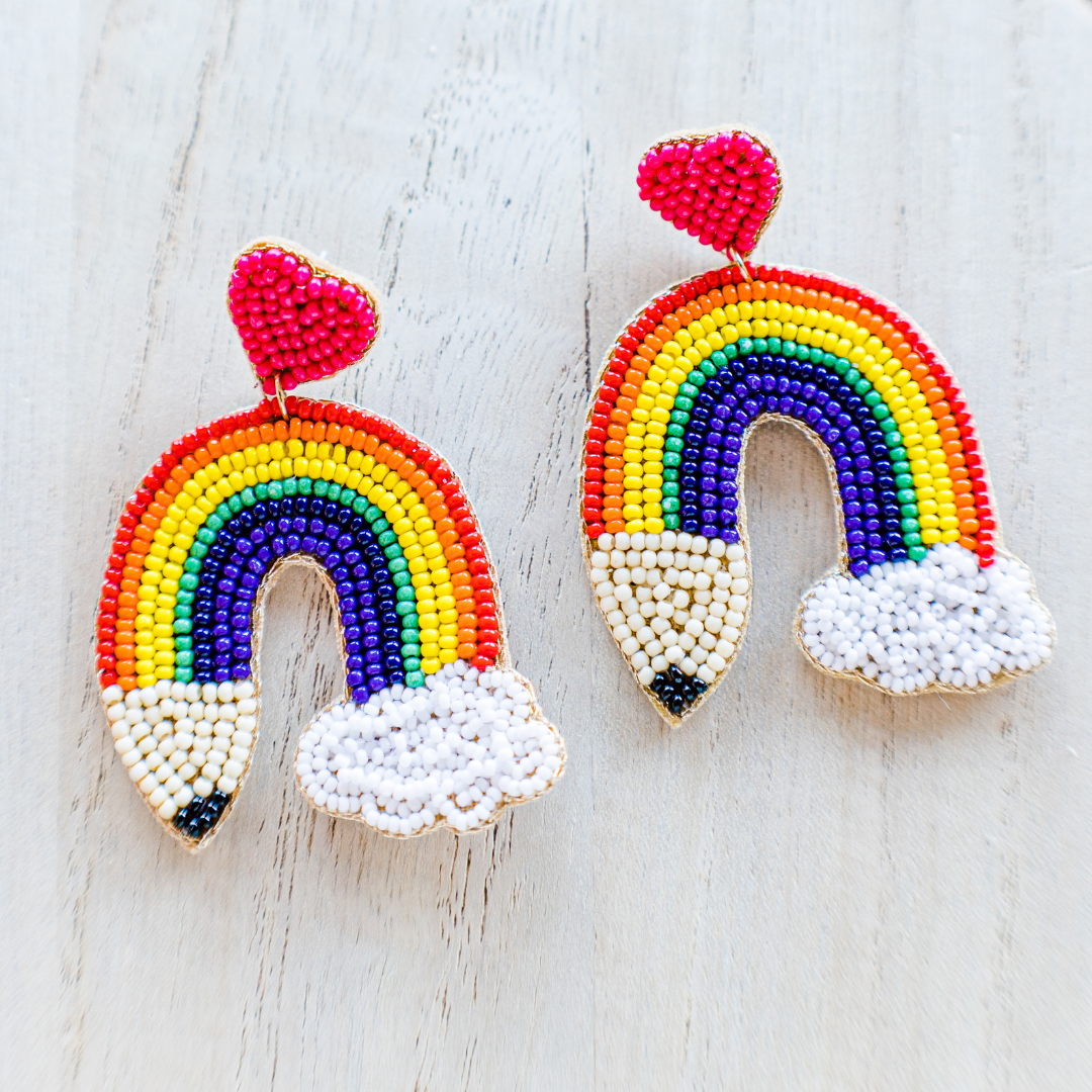 Beaded Bright Rainbow Pencil Earrings