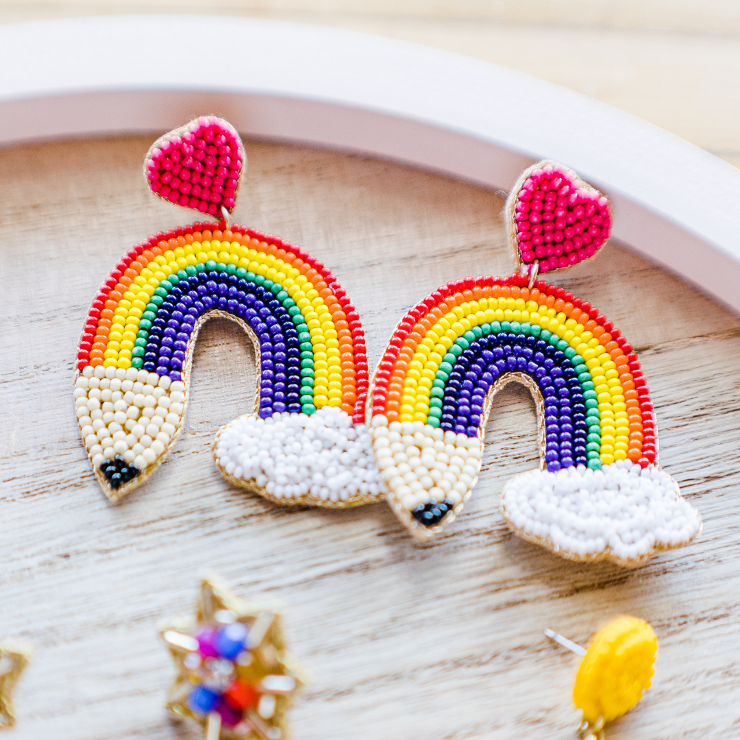 Beaded Bright Rainbow Pencil Earrings