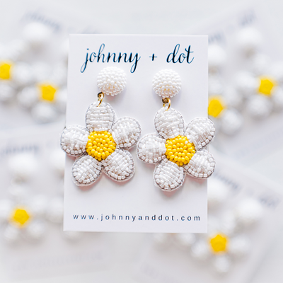 Beaded White Daisy Earrings