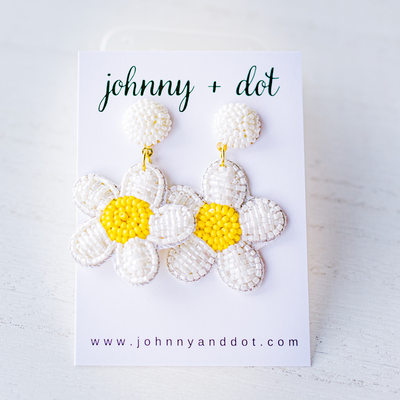 Beaded White Daisy Earrings