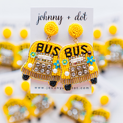Beaded Yellow School Bus Earrings