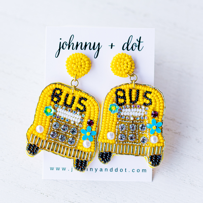 Beaded Yellow School Bus Earrings