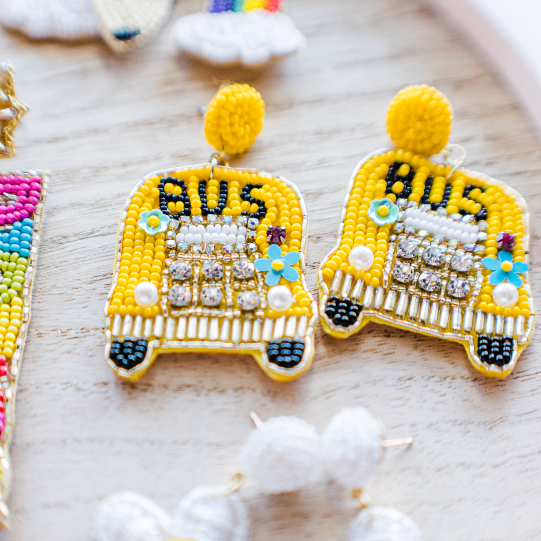 Beaded Yellow School Bus Earrings