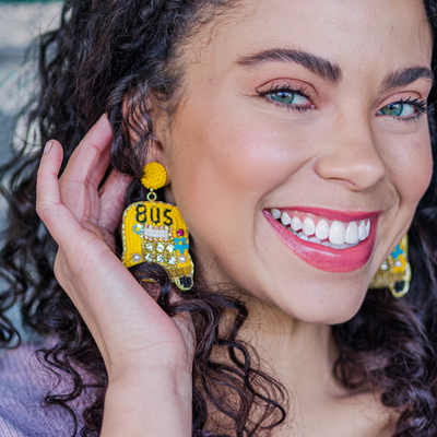 Beaded Yellow School Bus Earrings