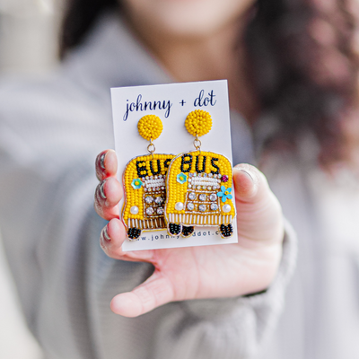 Beaded Yellow School Bus Earrings