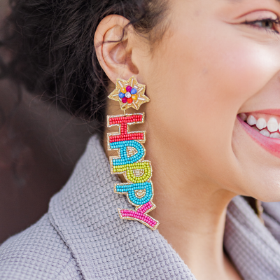 Beaded Happy Birthday Earrings