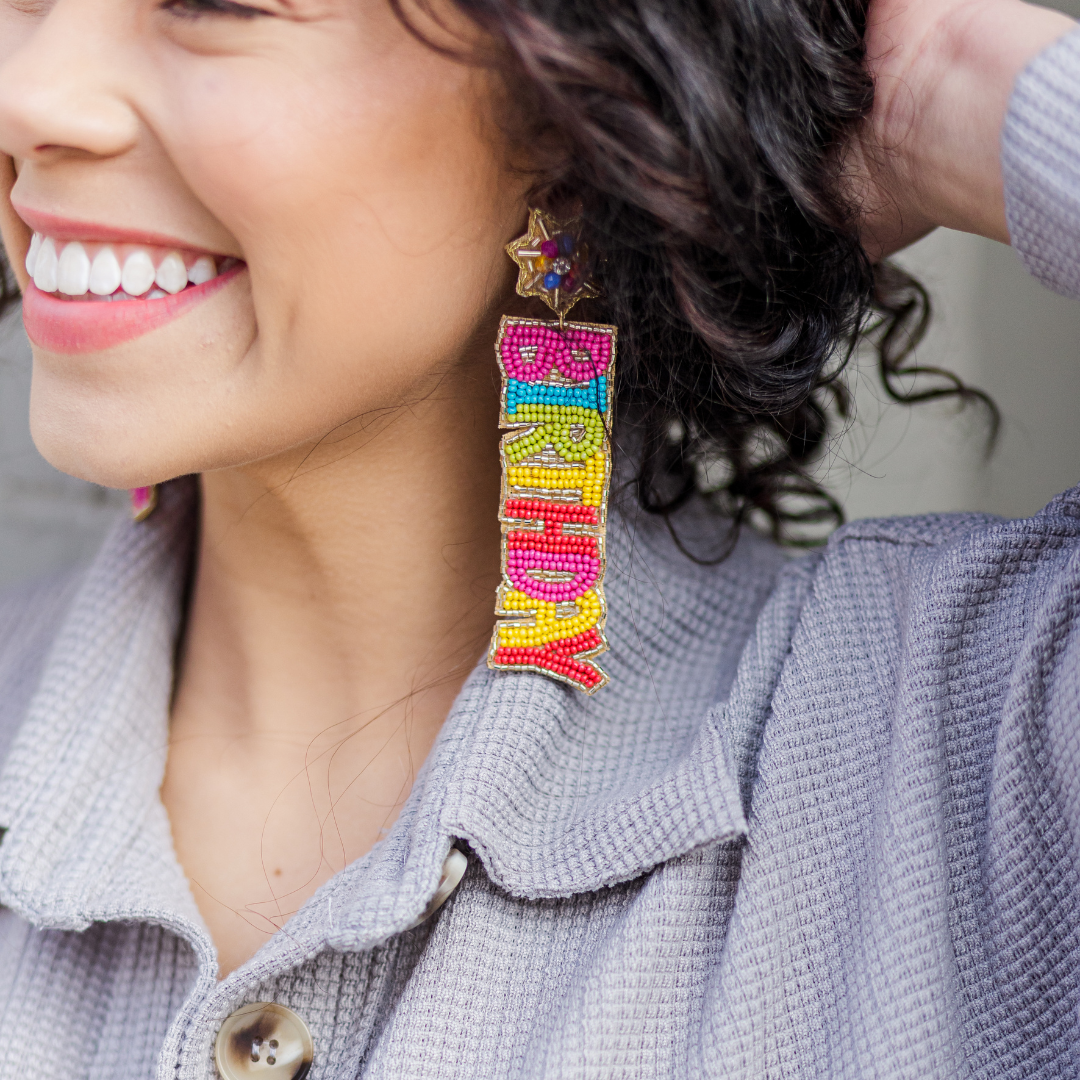 Beaded Happy Birthday Earrings