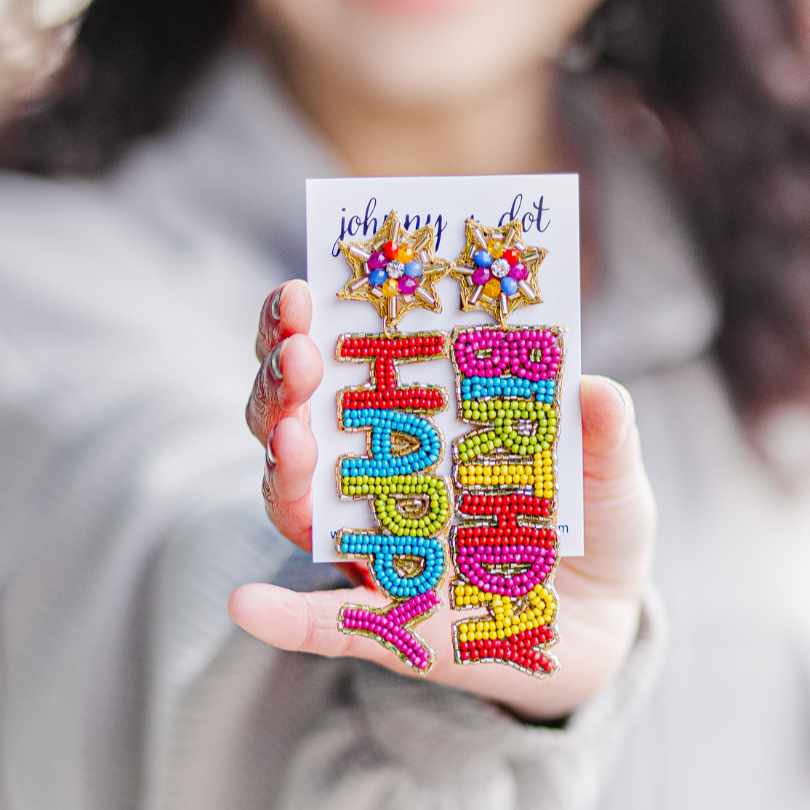 Beaded Happy Birthday Earrings