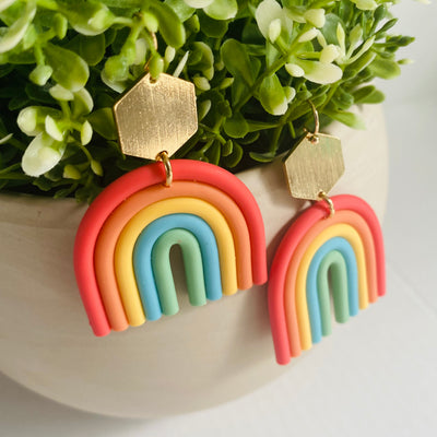 Boho Rainbow Clay Earrings (Blue)